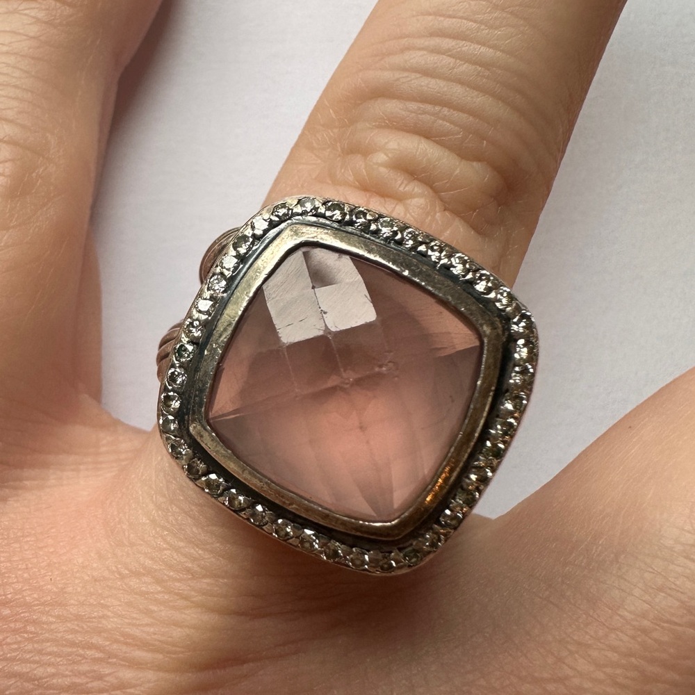 DAVID YURMAN Classic Cocktail Ring with Rose Quartz and Pave Diamonds